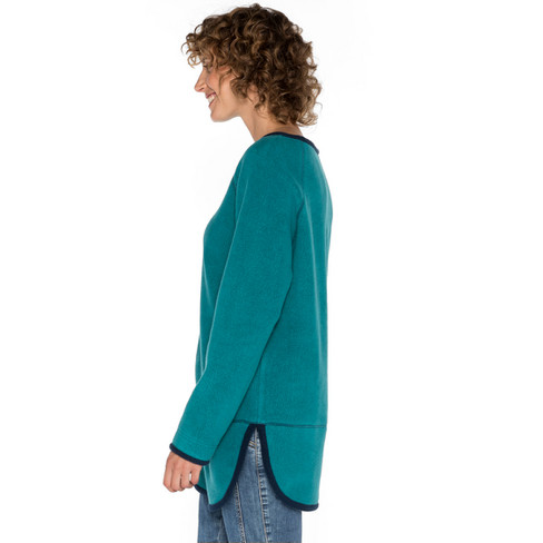 Fleece pullover met contrasterende randen van bio-katoen, petrol/nachtblauw