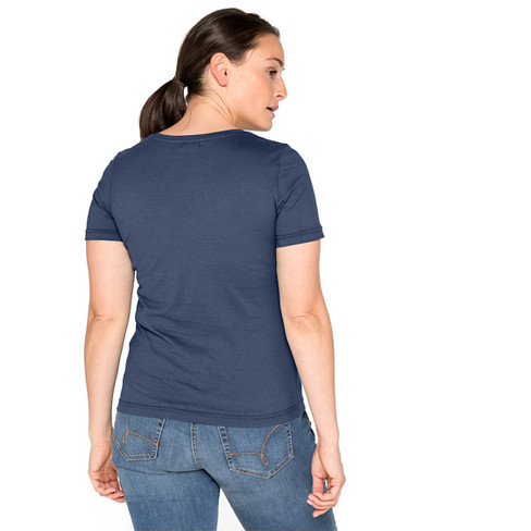 T-shirt met V-hals van bio-katoen, inktblauw