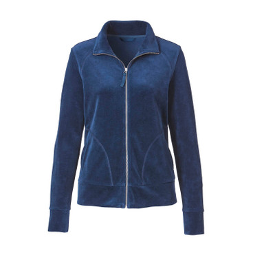 Nicki-velours jasje van bio-katoen met ritssluiting, blauw