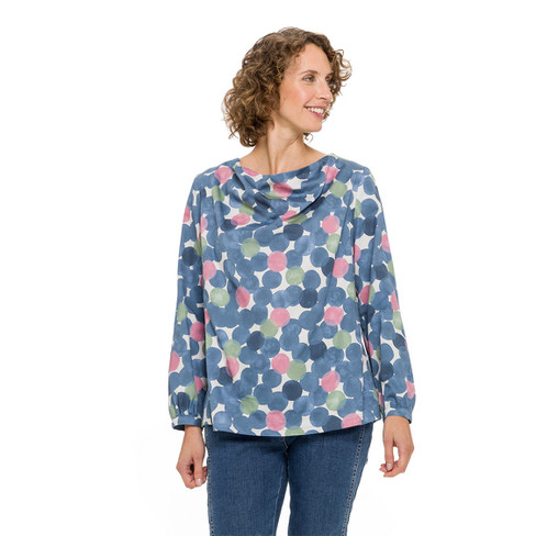 Slip-on blouse met stippenprint van zuiver bio-katoen, duifblauw-motief