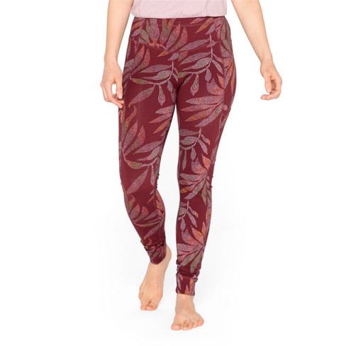 Yoga-legging met bladerprint van bio-katoen met elastaan, granaatappel-motief