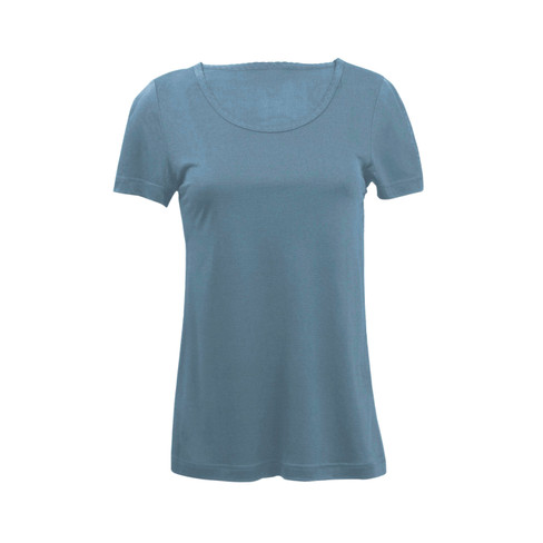 Zijden-shirt met korte mouwen uit Organic Silk, blauwe spar