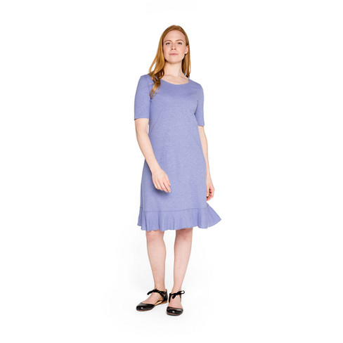 Jersey jurk met korte mouw en volantzoom, nachtblauw