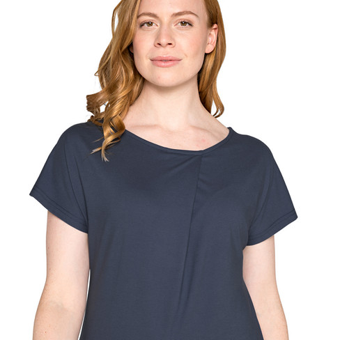Shirt met ronde hals en wijdteplooi van bio-katoen, blauw