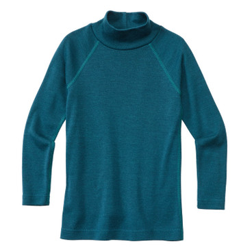 Thermo-shirt met lange mouwen en opstaande kraag van bio-merinowol en bio-zijde, atlantisch blauw