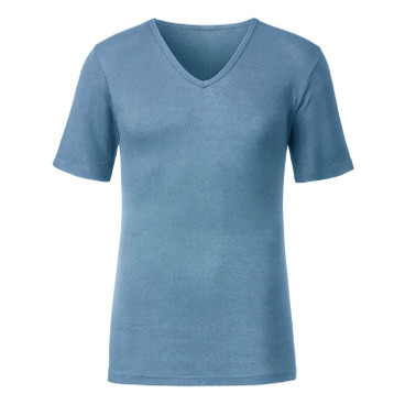 Dubbelpak T-shirts met V-hals van bio-katoen, jeansblauw