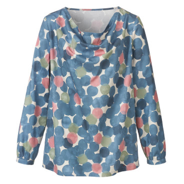 Slip-on blouse met stippenprint van zuiver bio-katoen, duifblauw-motief