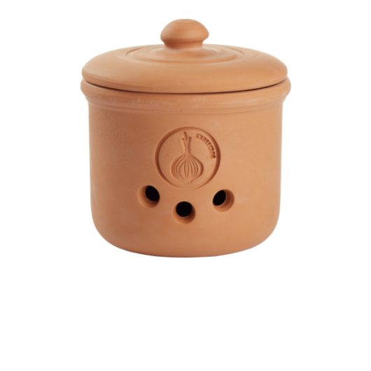 Hier zie je de terracotta pot voor knoflook en uien