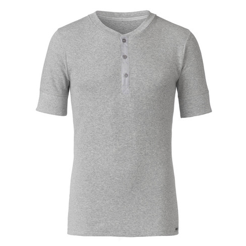 Image of T-shirt van bio-katoen met knoopsluiting, grijs-gemêleerd Maat: XL