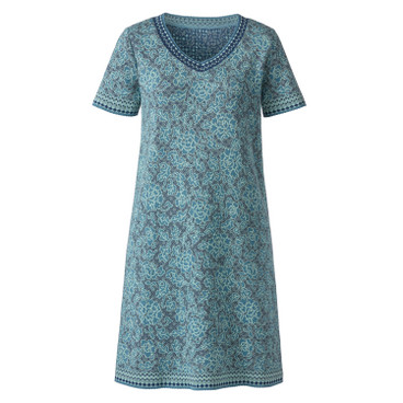 Jacquardgebreide jurk van bio-katoen, blauw-motief