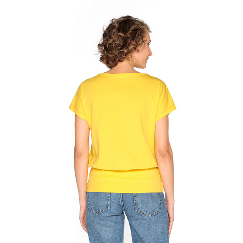 T-shirt met brede zoom van bio-katoen, geel