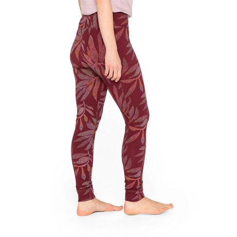 Yoga-legging met bladerprint van bio-katoen met elastaan, granaatappel-motief