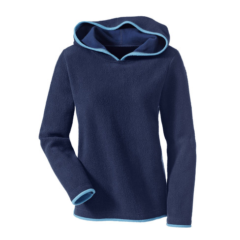 Fleece pullover met capuchon van bio-katoen, nachtblauw/jeansblauw