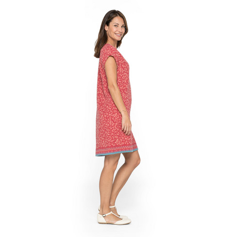Mouwloze jacquardgebreide jurk van bio-katoen, granaatappel-motief