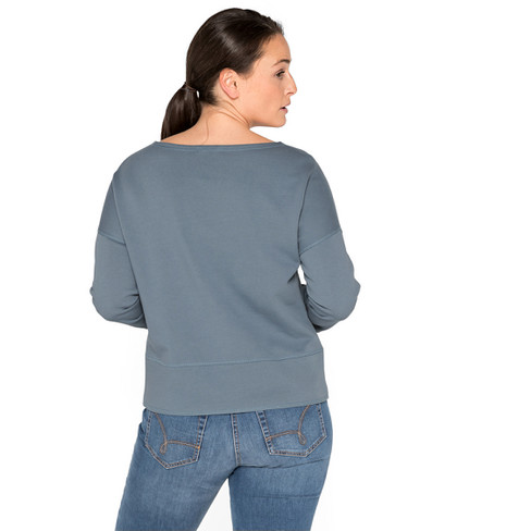 Sweater van bio-katoen met boothals, rookblauw
