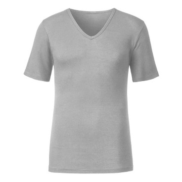 Dubbelpak T-shirts met V-hals van bio-katoen, grijs-gemêleerd