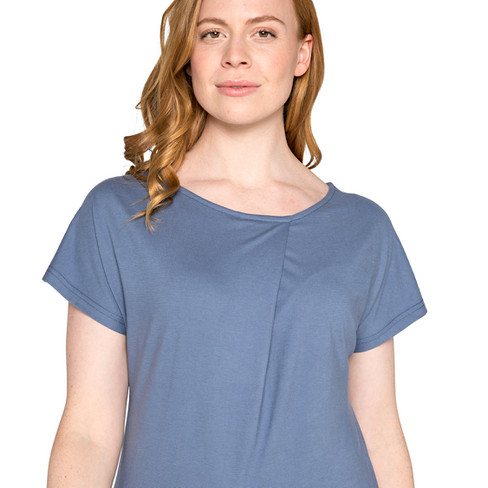Shirt met ronde hals en wijdteplooi van bio-katoen, rookblauw