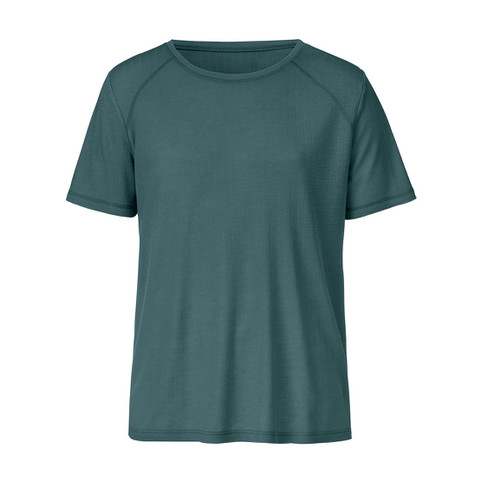 Image of Functioneel shirt met korte mouwen van bio-merinowol, petrol Maat: L