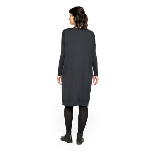 Gebreide jurk van bio-scheerwol en bio-katoen, antraciet