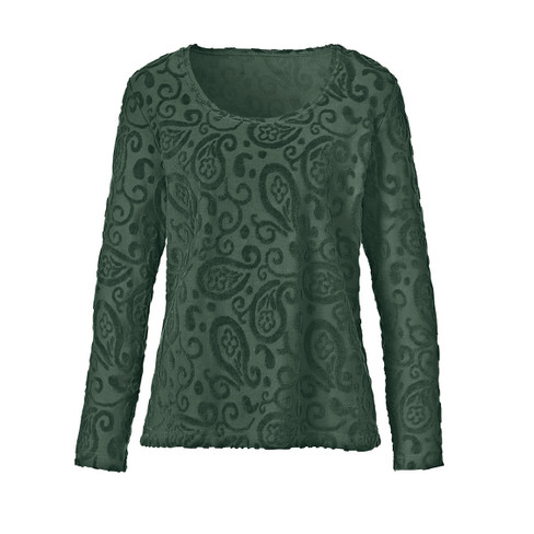 Image of Intarsia Nicki shirt van bio-katoen, zeegras Maat: 40