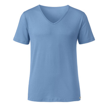 T-shirt met V-hals van bio-katoen, nachtblauw