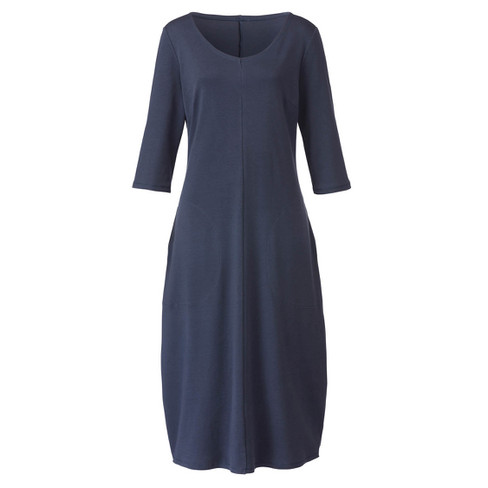 Image of Jersey jurk van bio-katoen in tulpmodel zijzakken, nachtblauw Maat: 36