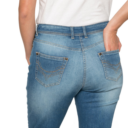 Capri-jeans van bio-katoen, duifblauw