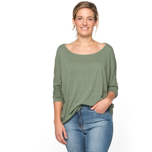 Image of Shirt met lange mouwen van bourette-zijdenjersey, steengroen Maat: 36/38