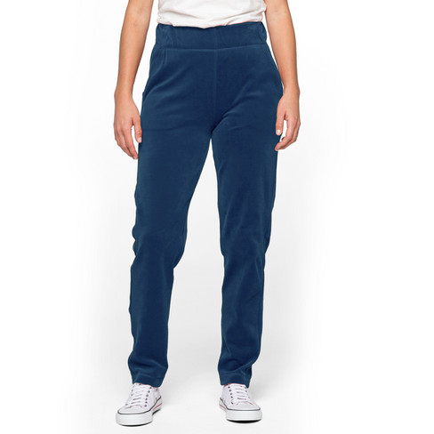 Nicki-velours broek van bio-katoen met elastische tailleband, nachtblauw