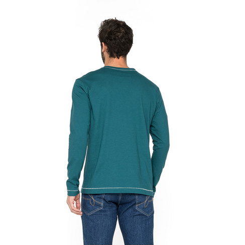 Shirt met lange mouwen van bio-katoen, oceaanblauw