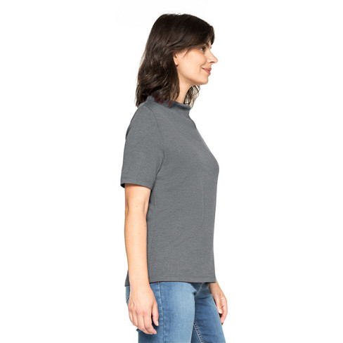 T-shirt met opstaande kraag van zuiver bio-merinowol, leisteen