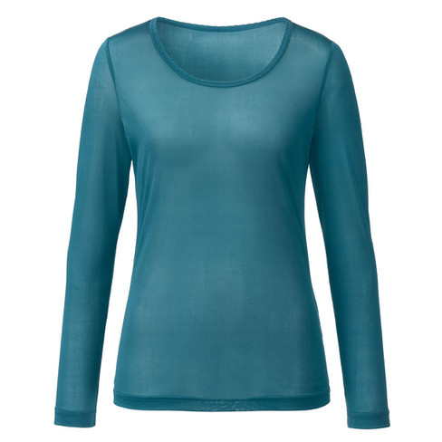 Shirt met lange mouwen van bio-zijde, oceaanblauw