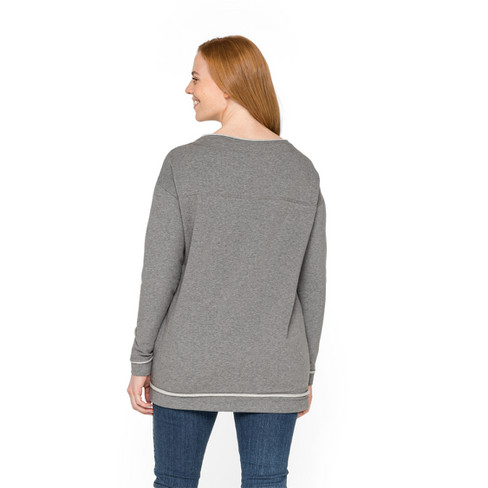 Sweatshirt met boothals van bio-katoen, grijs-gemêleerd