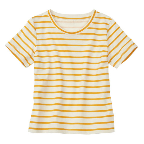 T-shirts van bio-katoen, set van 2, noga/geel-gestreept