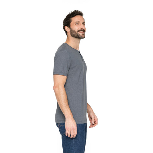 T-Shirt met knoopjes van hennep en bio-katoen, rookblauw