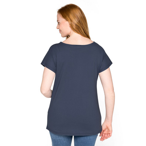 Shirt met ronde hals en wijdteplooi van bio-katoen, nachtblauw