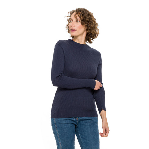 Pullover met opstaande kraag van bio-merinowol en bio-katoen, blauw
