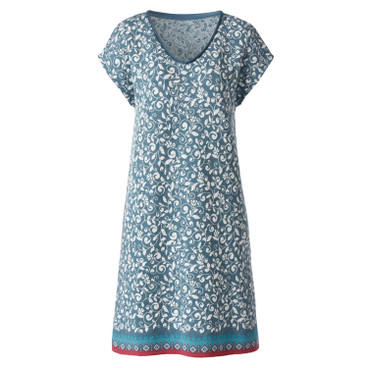 Mouwloze jacquardgebreide jurk van bio-katoen, blauw-motief