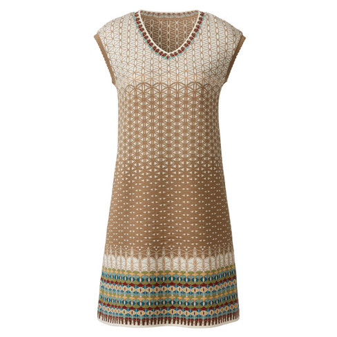 Jacquard gebreide jurk van bio-merinowol met bio-katoen, beige-motief
