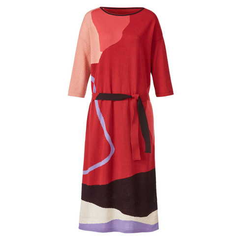 Intarsia jurk van bio-scheerwol, framboos-motief