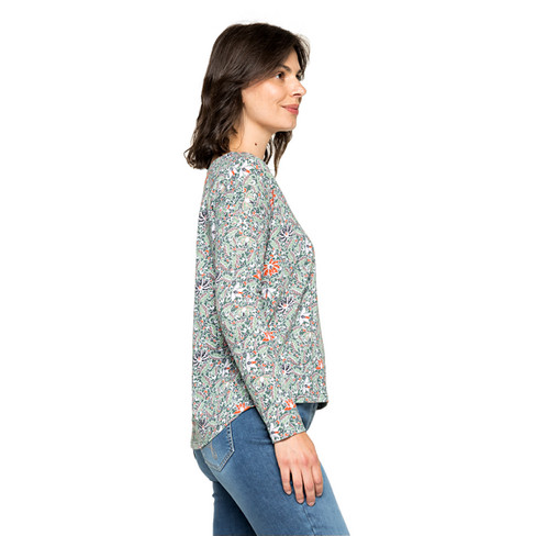Shirt van bio-katoen met bloemenprint, zeegras-motief