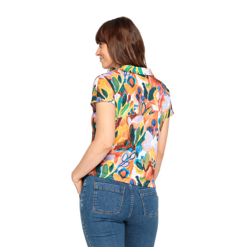 Jersey blouse met bloemenprint van bio-katoen, appelsien-motief