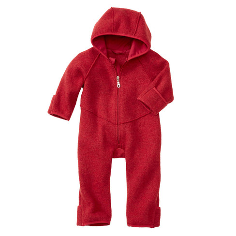 Wolwalk overall voor baby's van bio-scheerwol, rood