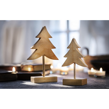 Kerstdecoratie dennenboom van elzenhout, 2-delige set