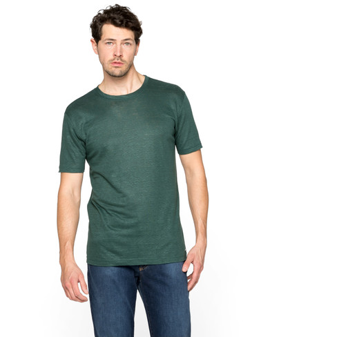 Linnen-jersey T-shirt met ronde hals, taxus
