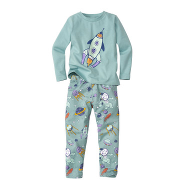 Pyjama van bio-katoen met elastaan, waterblauw