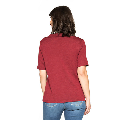T-shirt met opstaande kraag van zuiver bio-merinowol, wijnrood