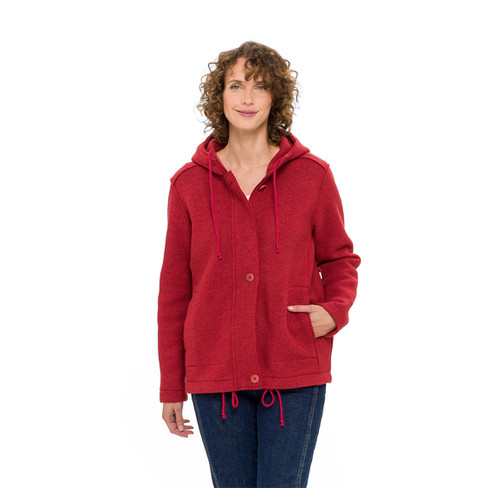 Walkstof jas met capuchon van zuivere bio-wol, rood