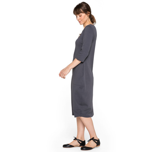 Jersey jurk van bio-katoen in tulpmodel zijzakken, antraciet