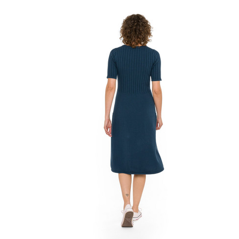 Gebreide jurk van bio-katoen met merinowol, Atlantisch blauw